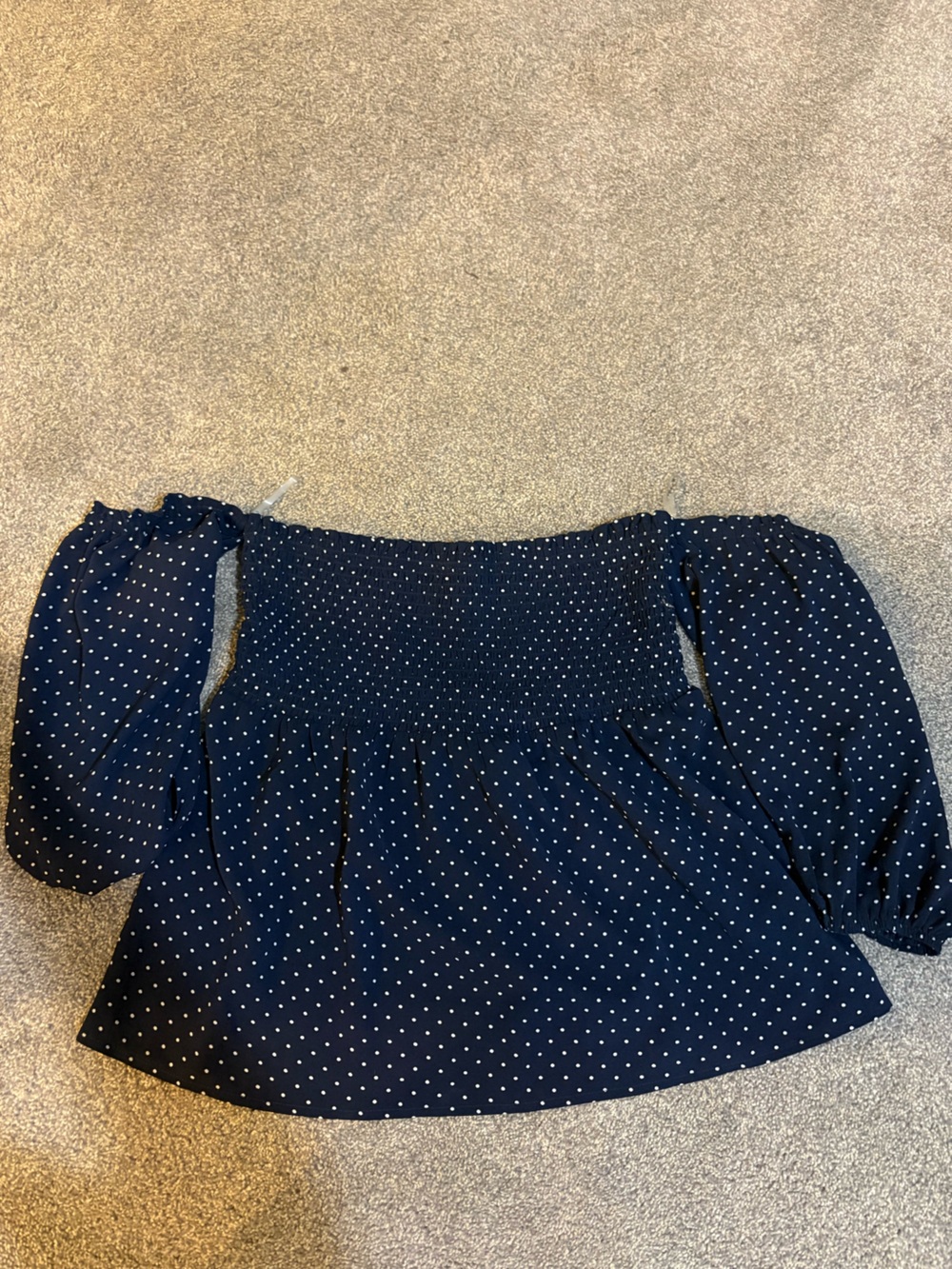 Lily White Navy and White Polka Dot Off-Shoulder Blouse- M